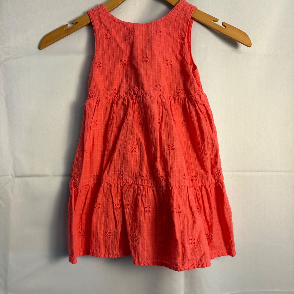 Cat & Jack Girls Coral Pink Eyelet Tiered Dress Sleeveless Bow Back 3T